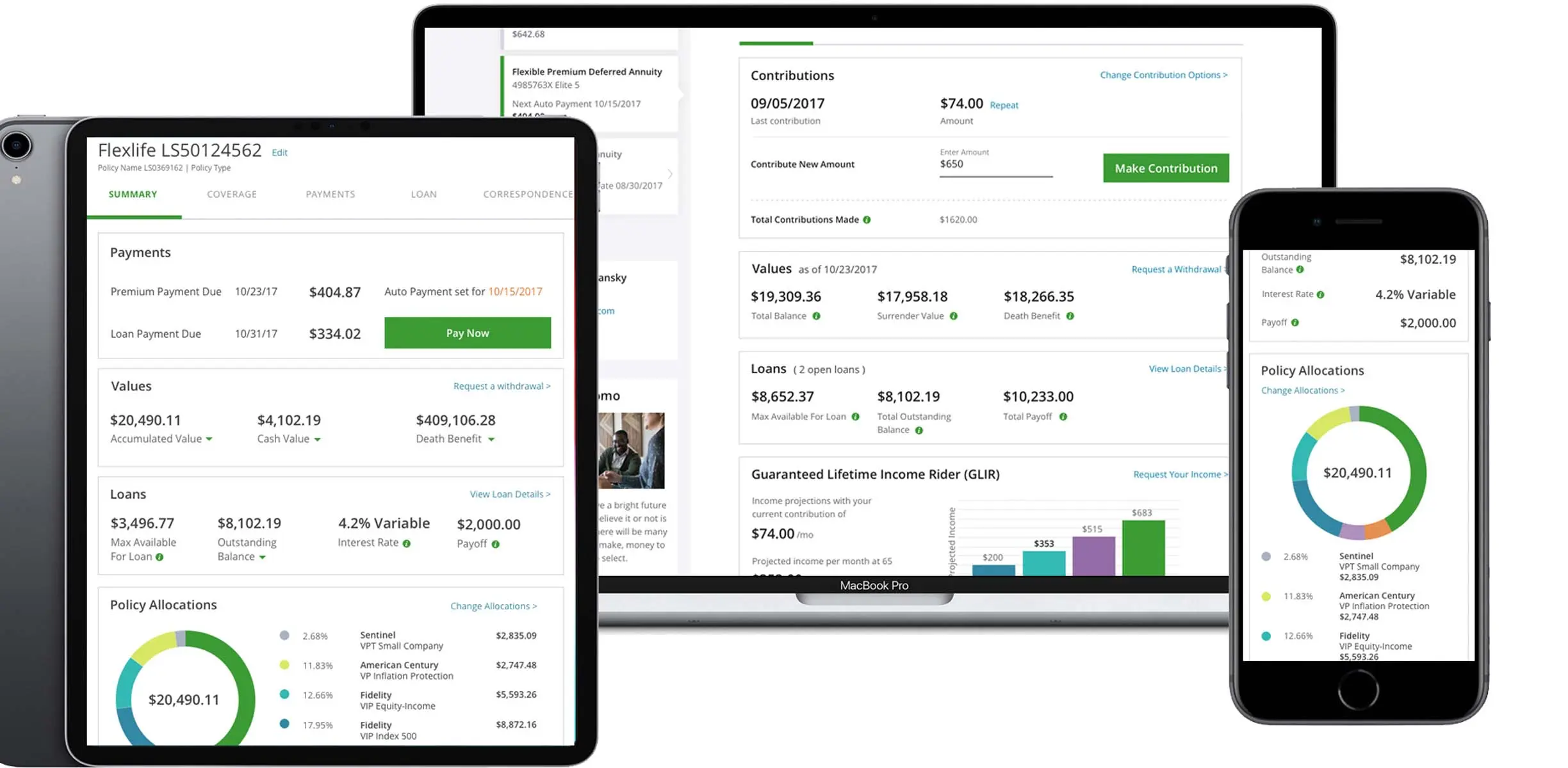Customer portal screens